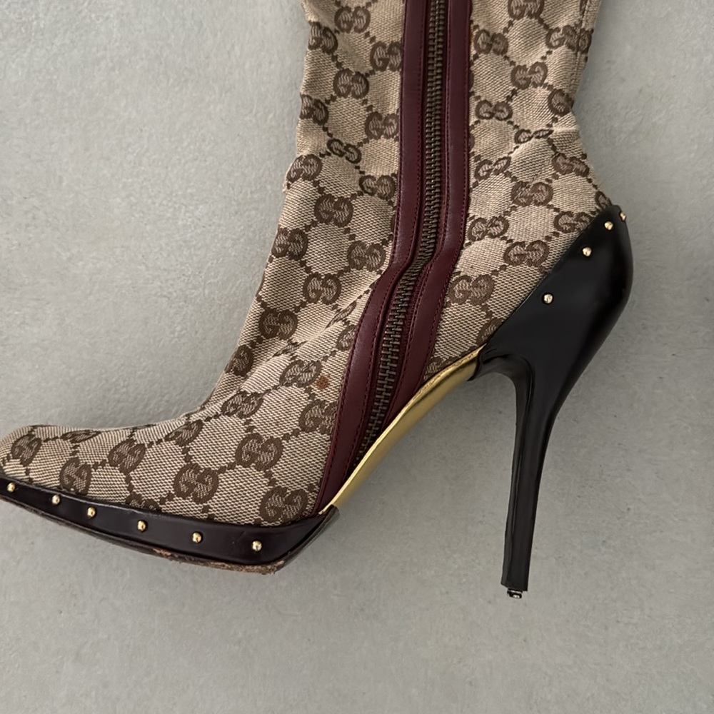 GUCCI GG Canvas TOM FORD ❤️💚 Boots Size 9 **ICONIC OTK Monogram Stiletto Heels - Picture 9 of 15